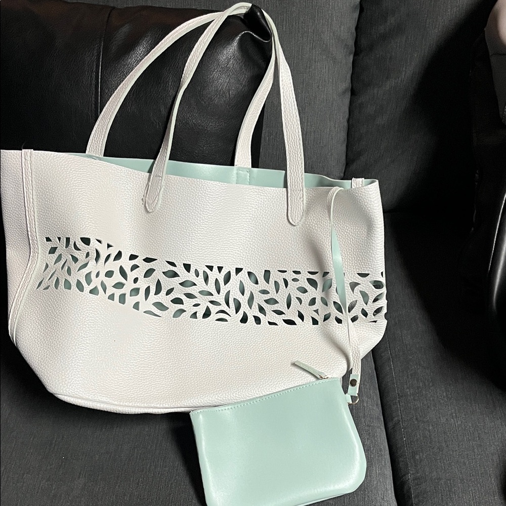 Source Unknown White Tote With Leaf Design And Mi… - image 2